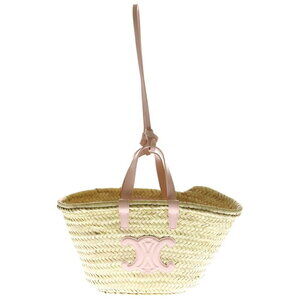 Celine Teen Triomphe Basket Bag Pink Raffia Calfskin